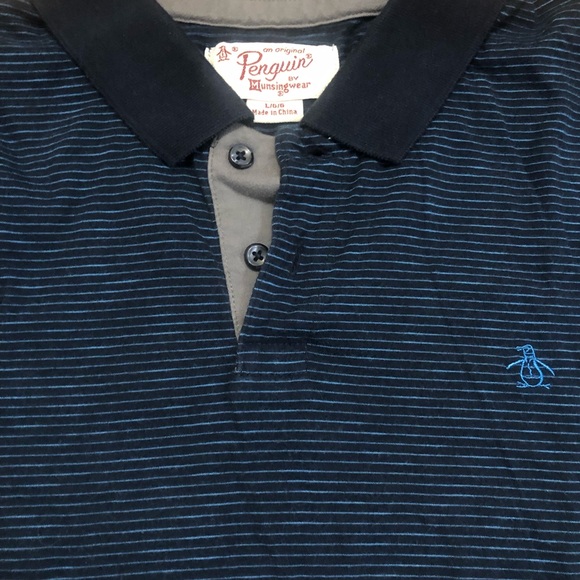 Original Penguin blue striped slim fit polo shirt, large - Picture 2 of 8